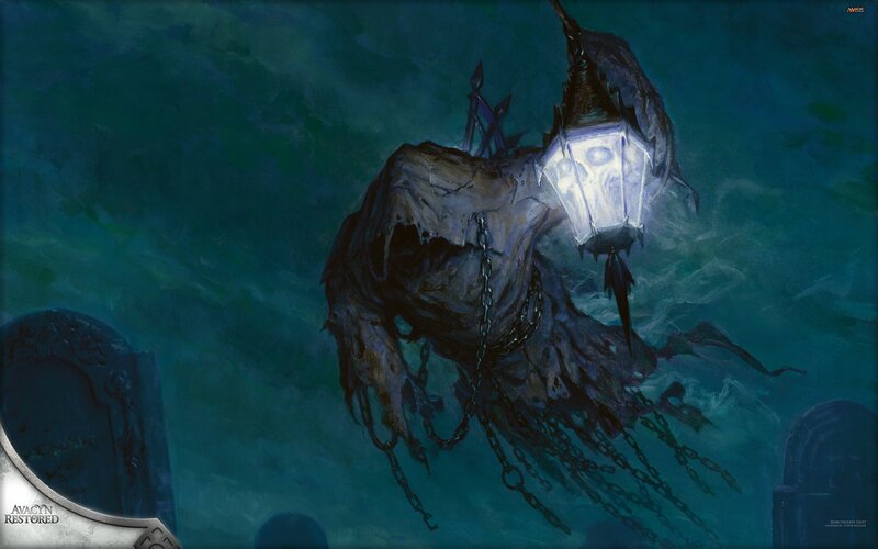 Ghostly Figure with Lantern — Blue