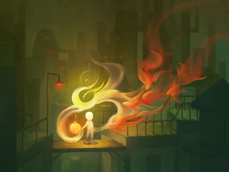 Ghostly figure with lantern