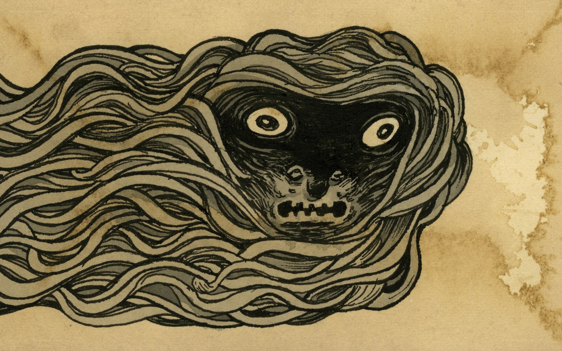 ghostly figure with long hair
