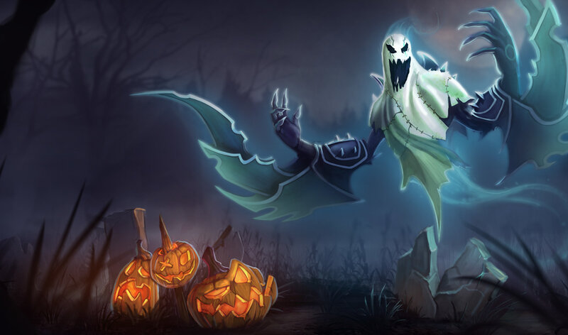 Ghostly Figure with Pumpkins — Blue