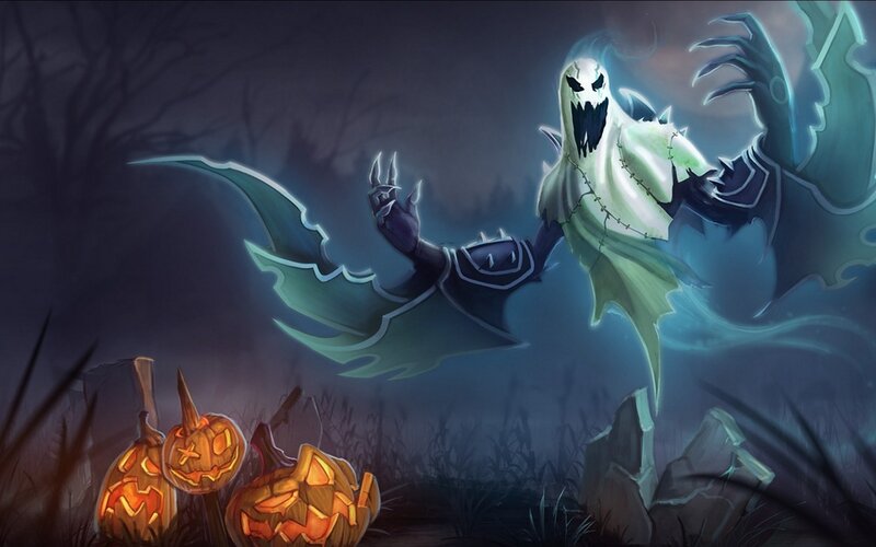 Ghostly Figure with Pumpkins — Dark Blue