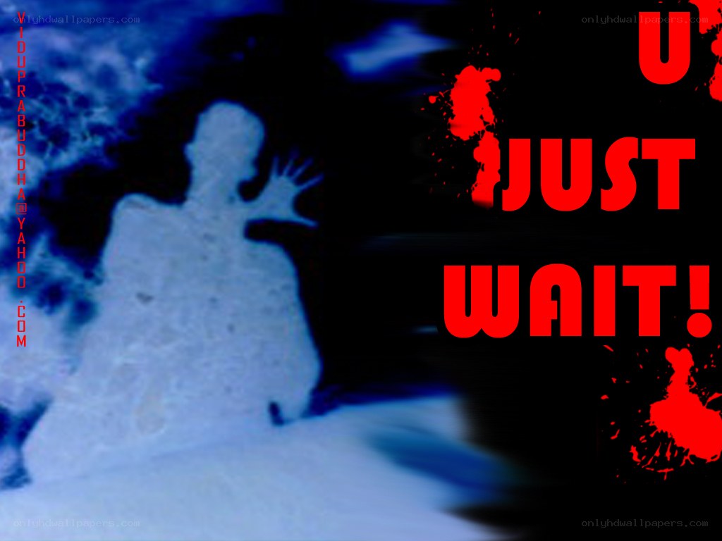 ghostly figure with warning text