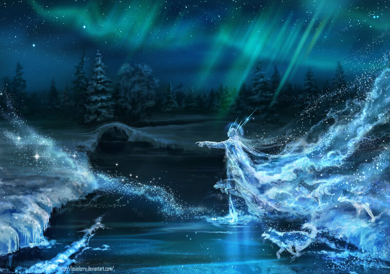 Ghostly Figure with Wolves — Blue