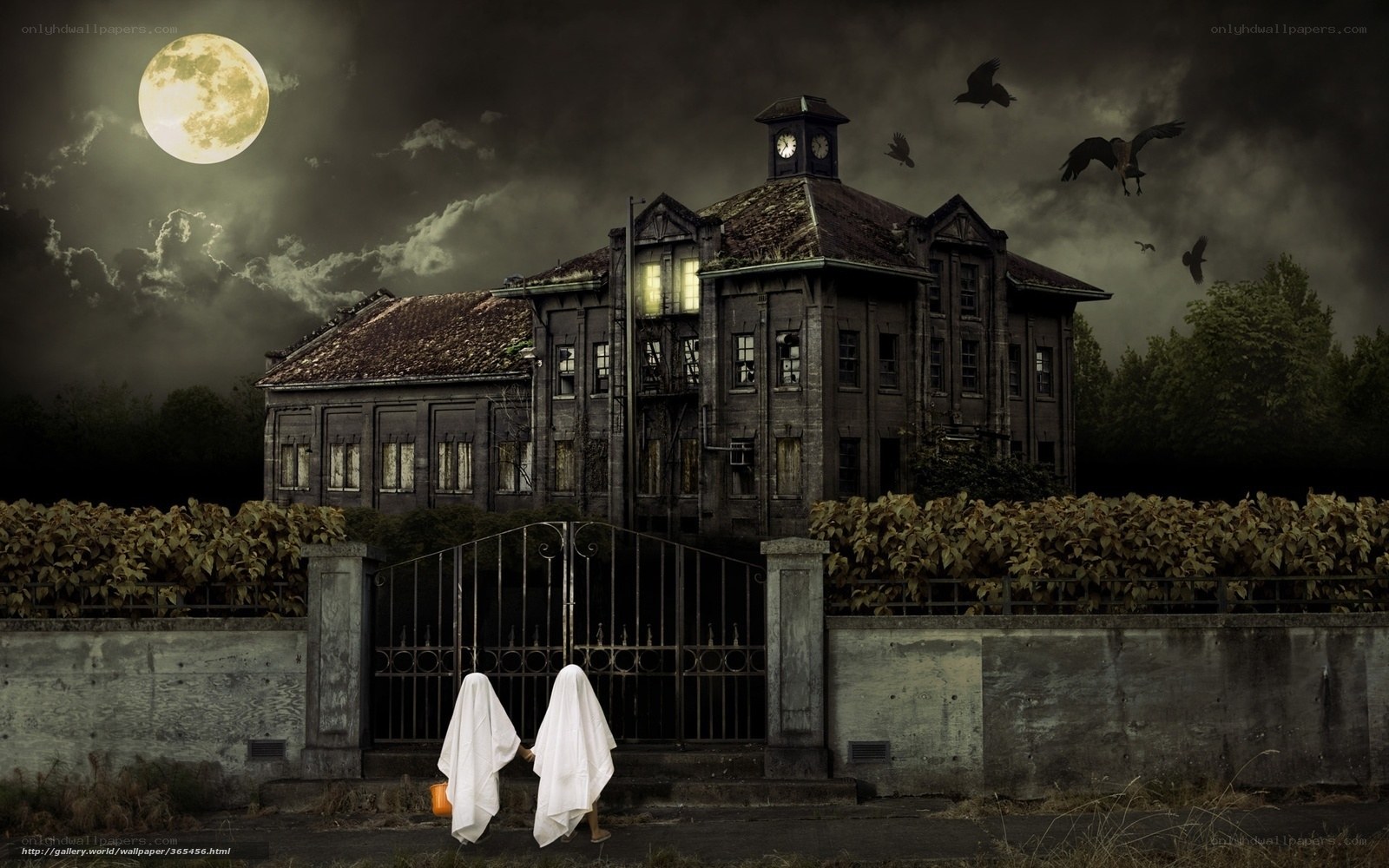 Ghostly figures at haunted house