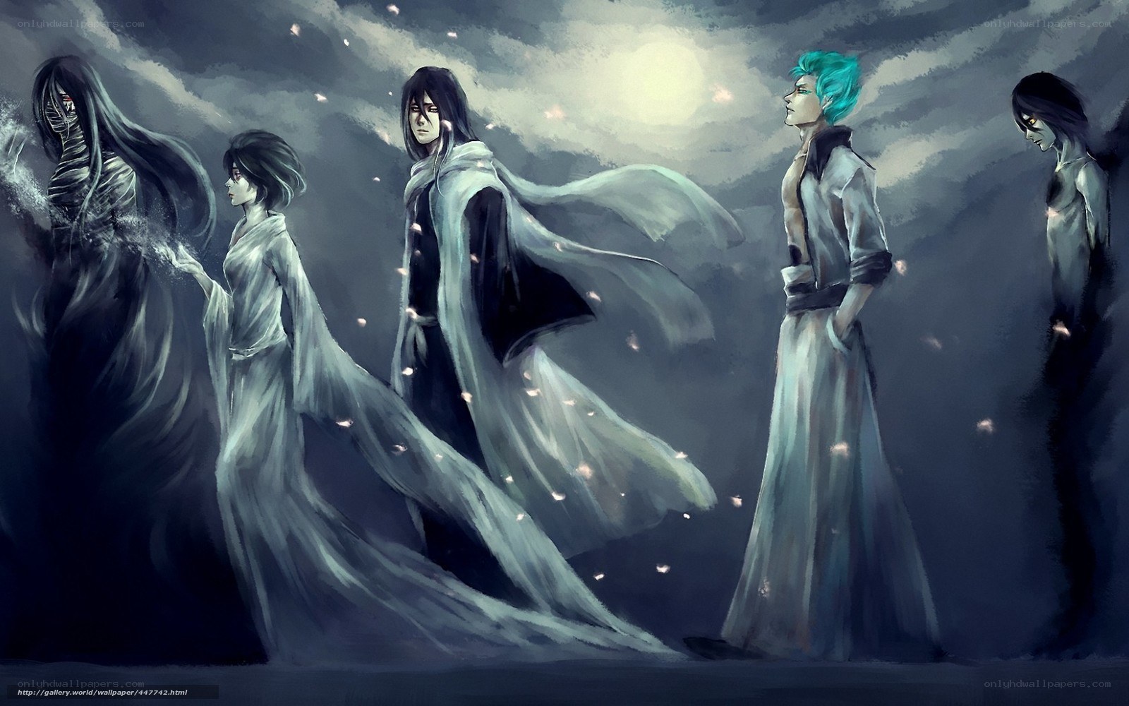 Ghostly figures in a moonlit sky