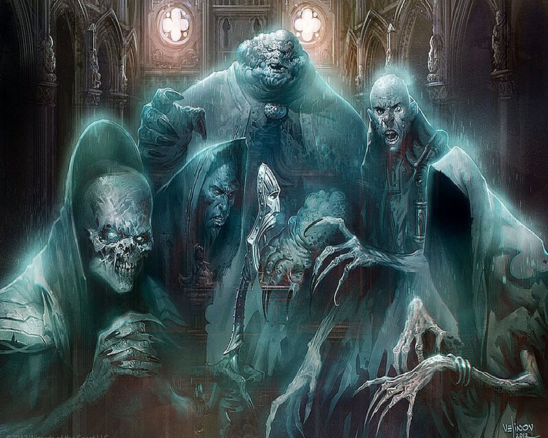 Ghostly Figures in Cathedral — Blue