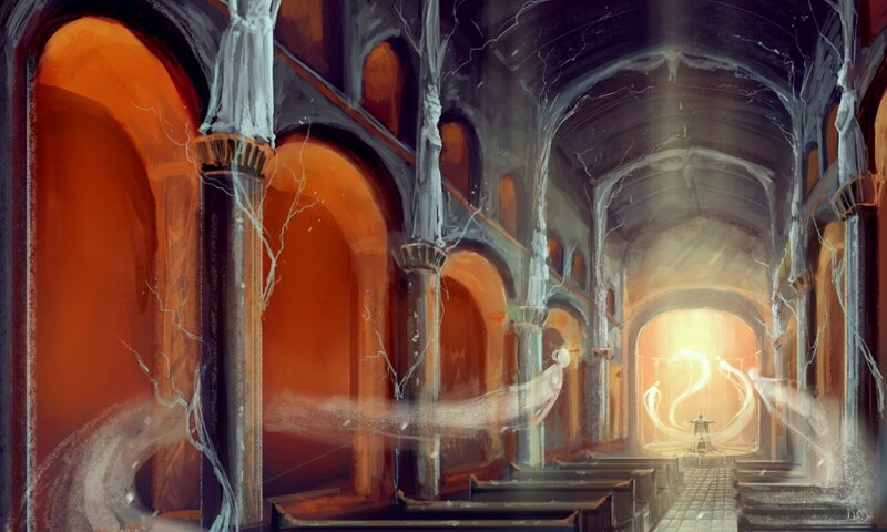 Ghostly Figures in Cathedral