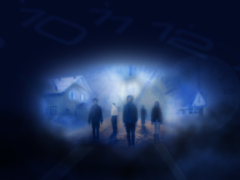 ghostly figures in fog