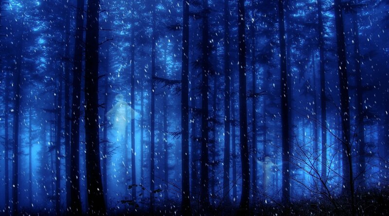 Ghostly Figures in Forest — Blue