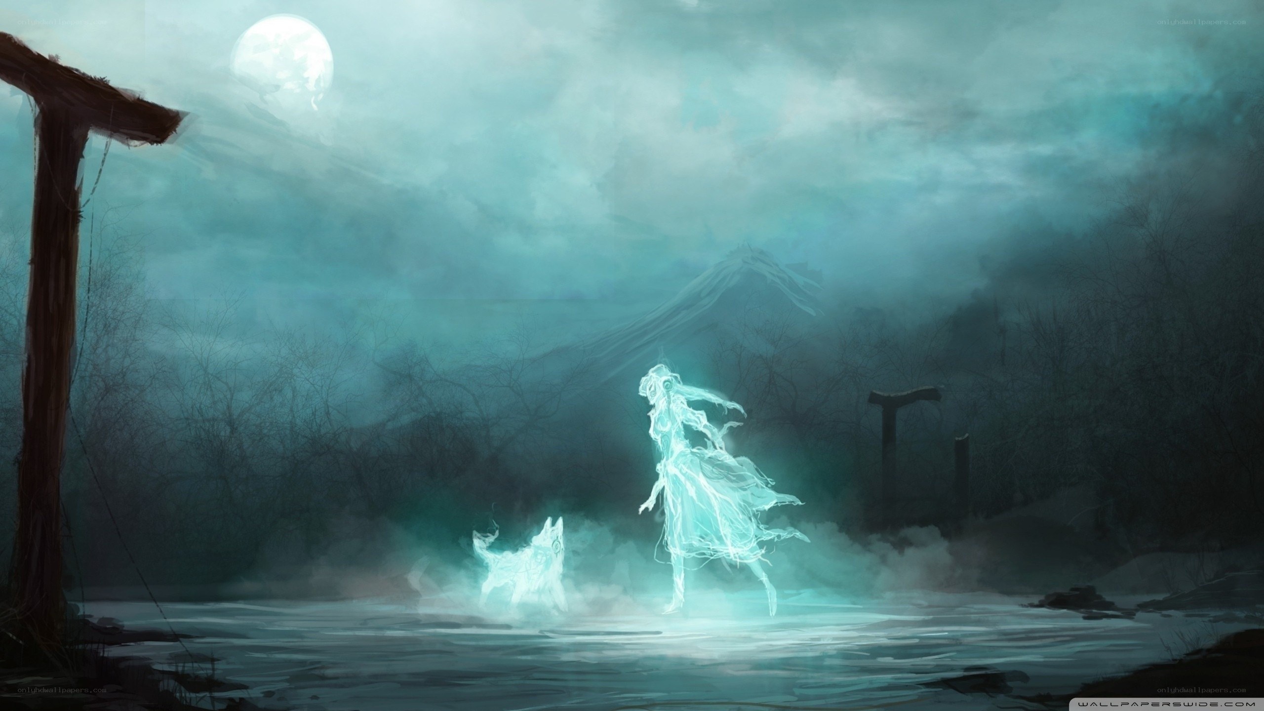 ghostly figures in moonlight