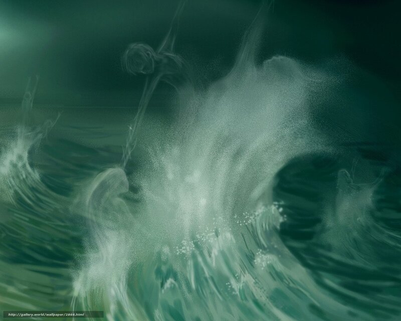 Ghostly figures in stormy sea