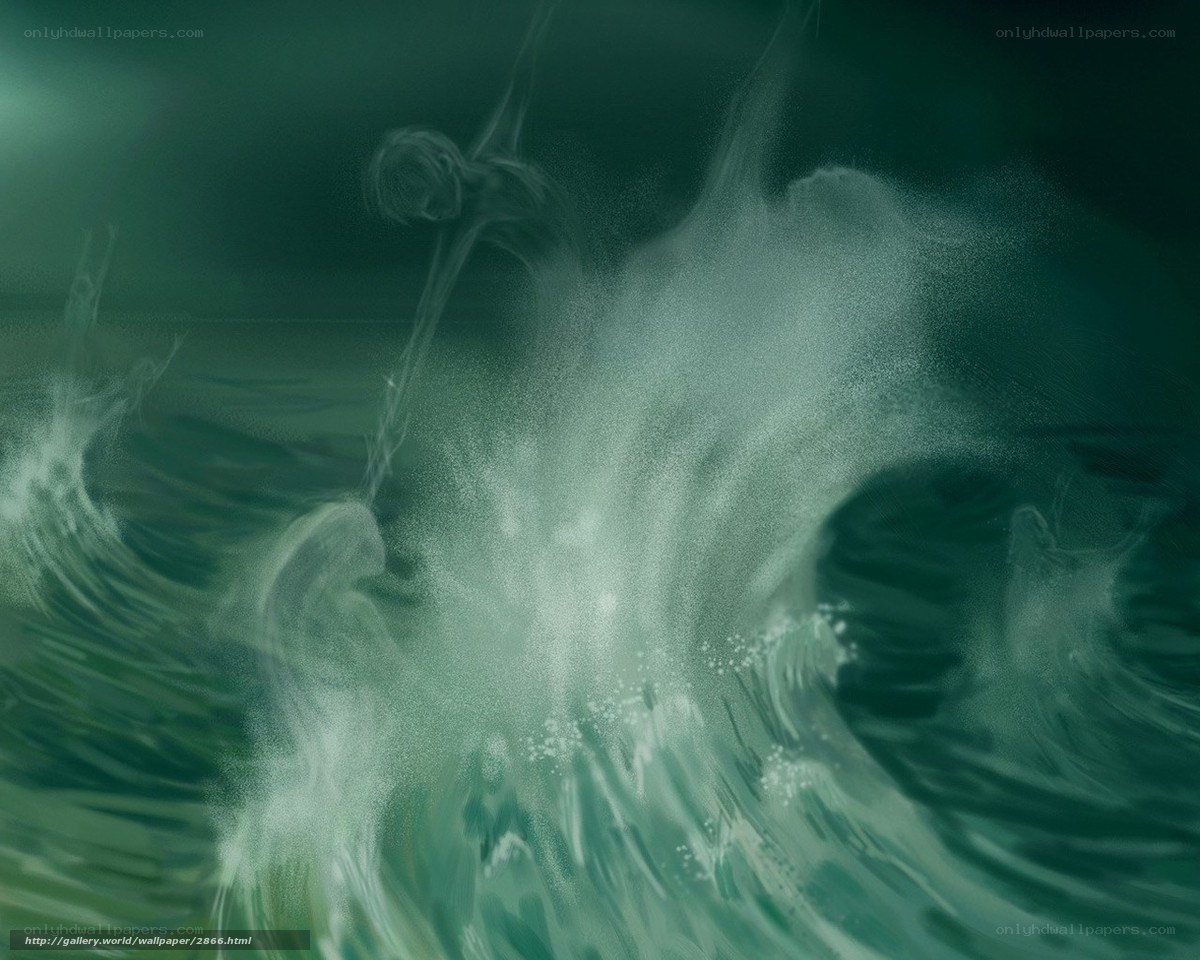 Ghostly figures in stormy sea