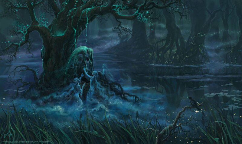Ghostly Figures in Swamp