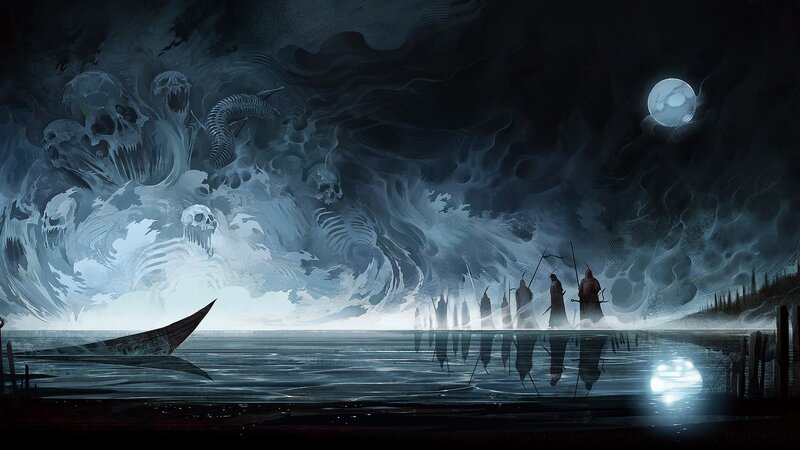 Ghostly Figures on a Boat — Blue