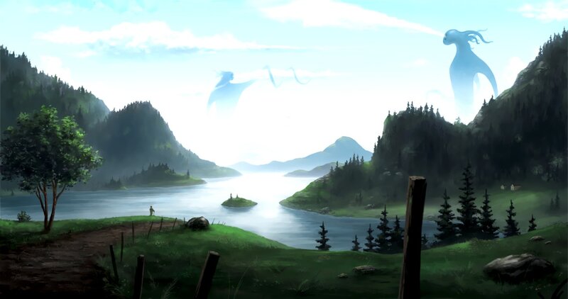Ghostly Figures over Lake