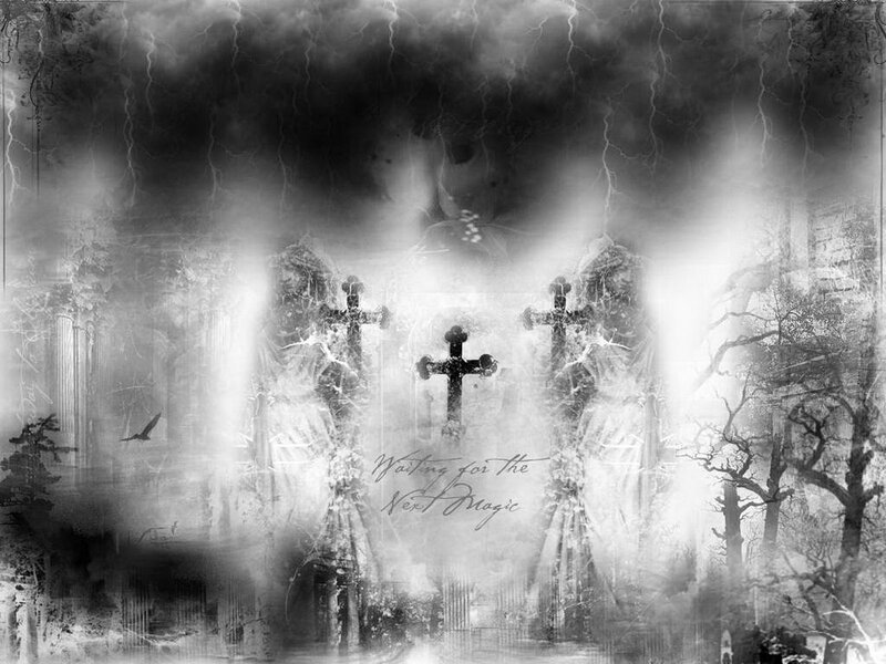 Ghostly Figures with Crosses — Black