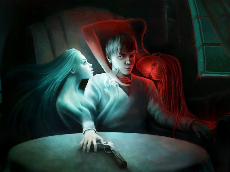 ghostly figures with gun