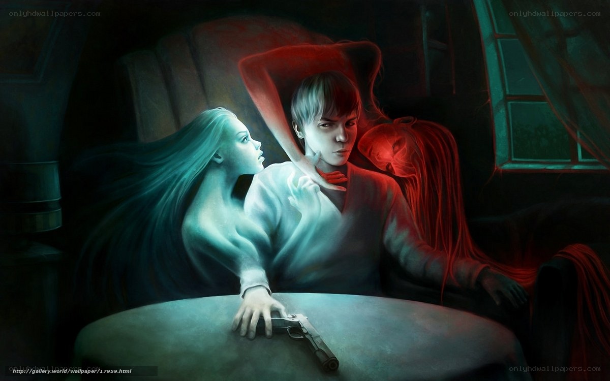 ghostly figures with gun