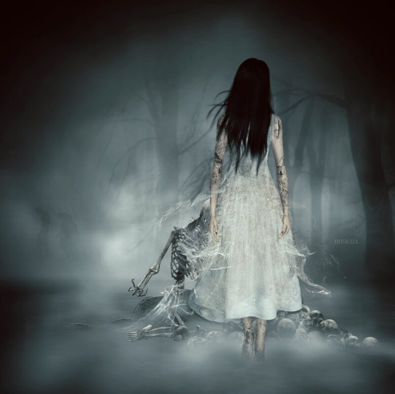 Ghostly Girl in Fog