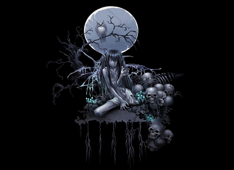 Ghostly Girl with Skulls