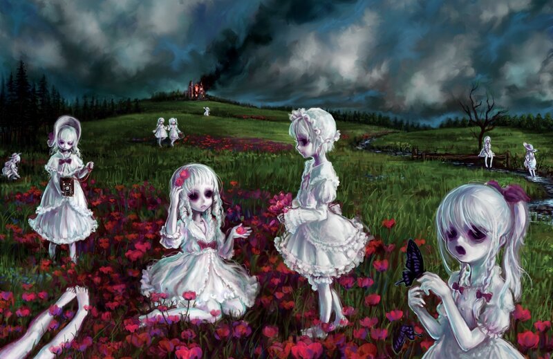 Ghostly Girls in Field — White