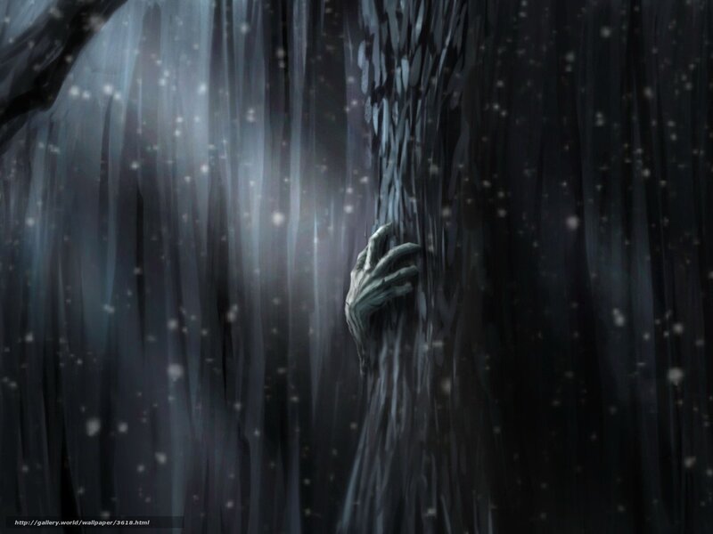 ghostly hand in dark forest