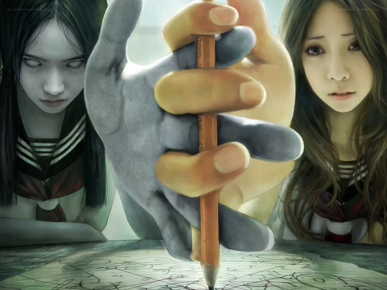 Ghostly hand with pencil