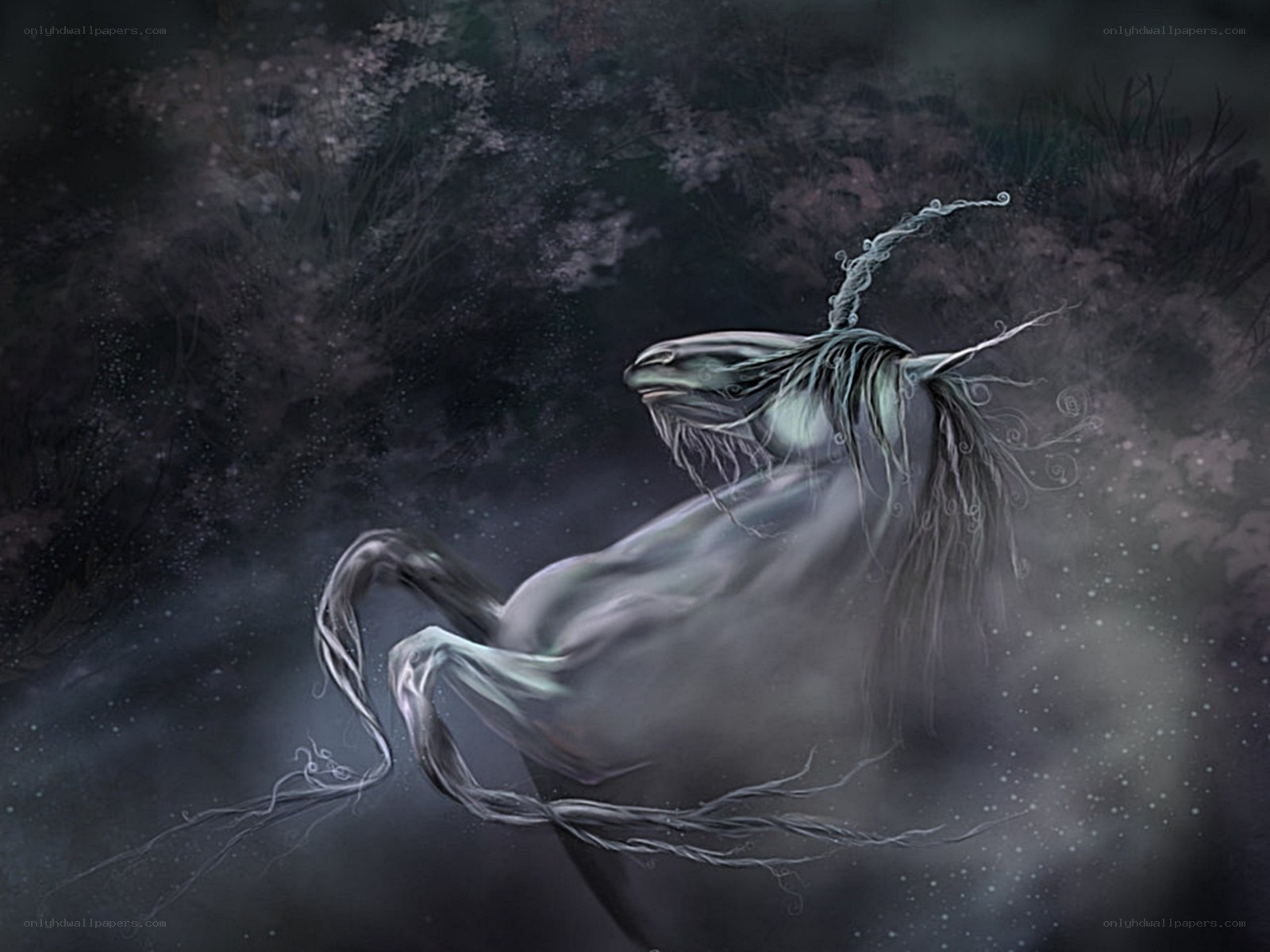 ghostly horse in mist