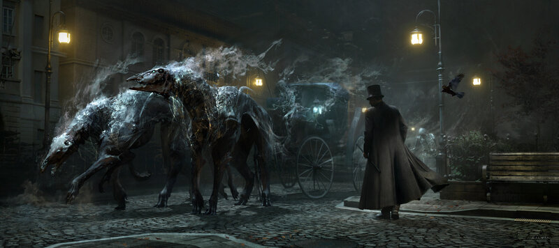 Ghostly Hounds Pulling Carriage