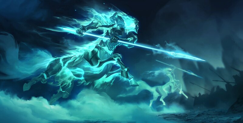 Ghostly Knight on Horse — Blue, Dramatic