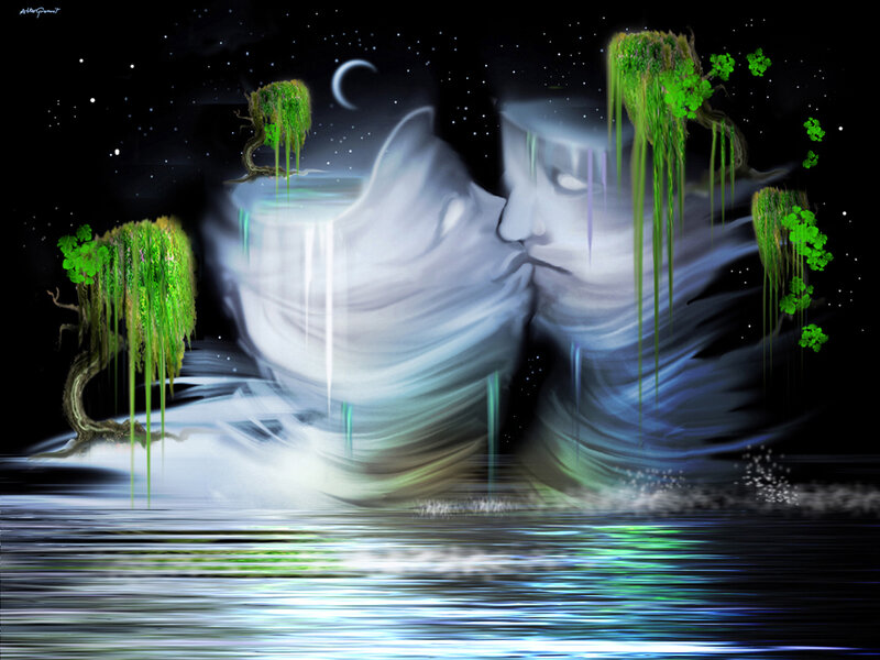 ghostly lovers kiss under stars