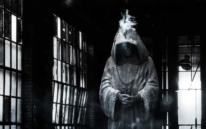 Ghostly monk in a prison