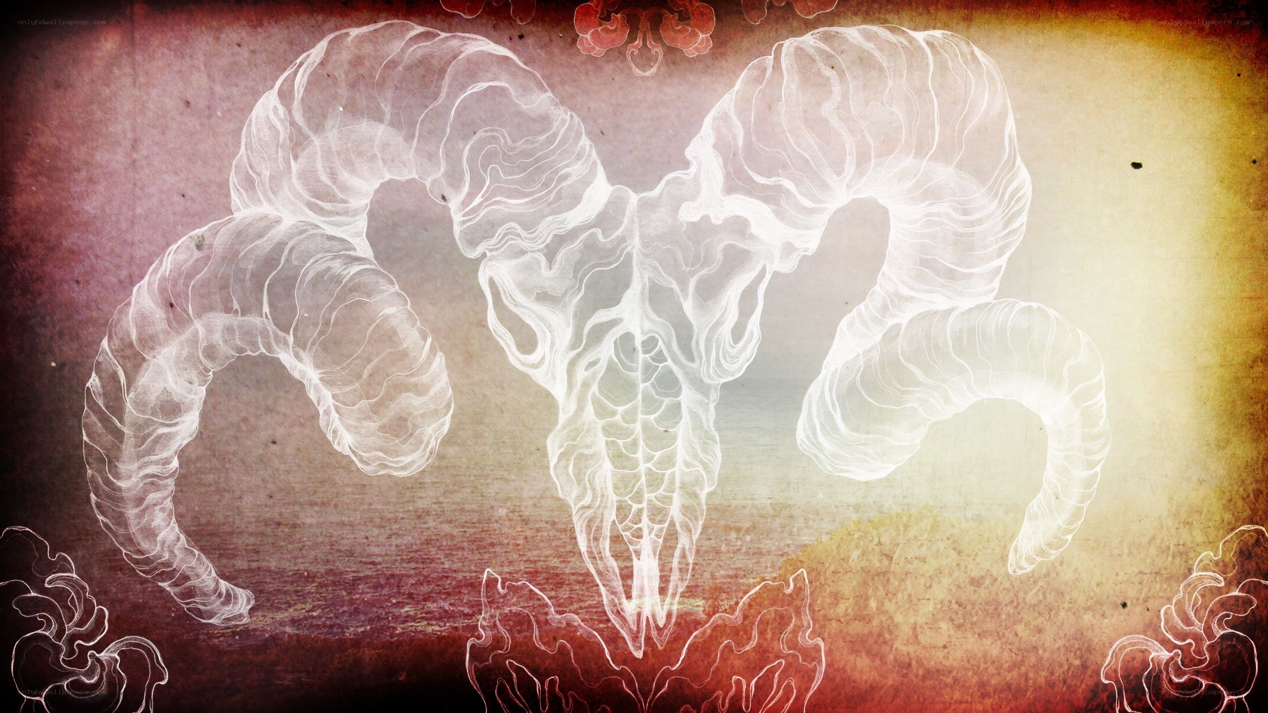 ghostly ram skull illustration