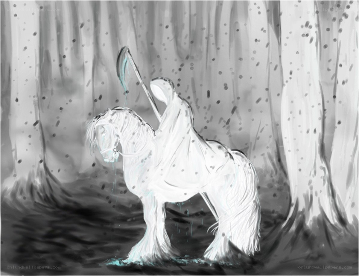Ghostly rider in snowy forest