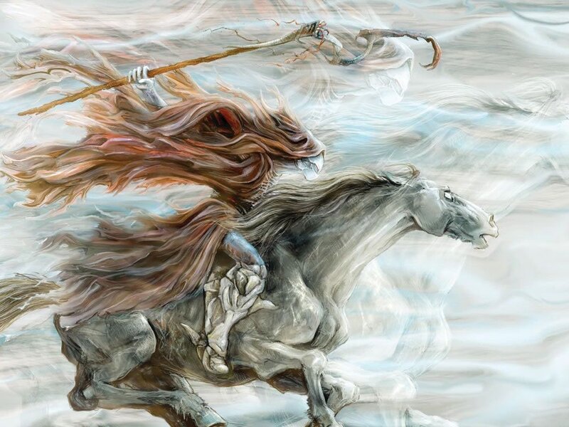 Ghostly rider on a spectral horse