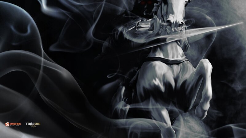 Ghostly Rider on Horse — Black, Dramatic, Digital Art