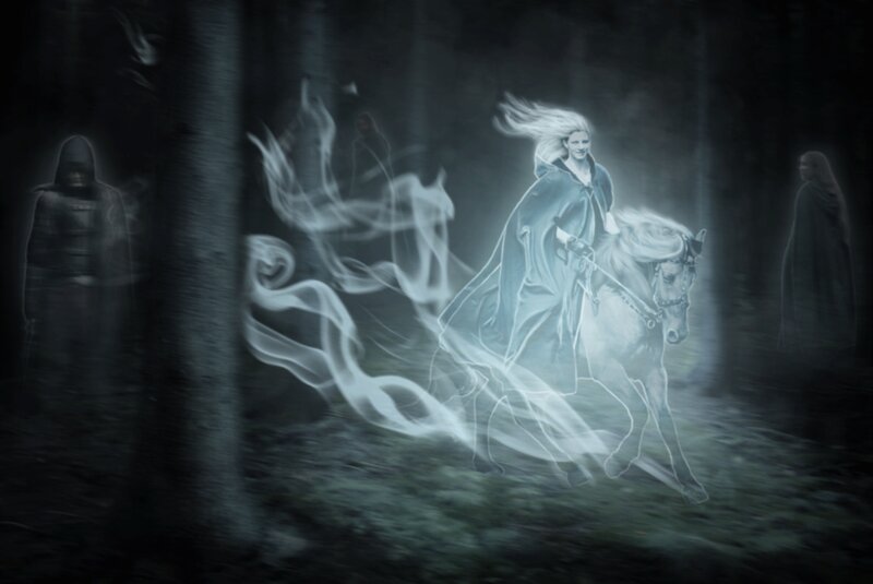 Ghostly Rider on Horse — White