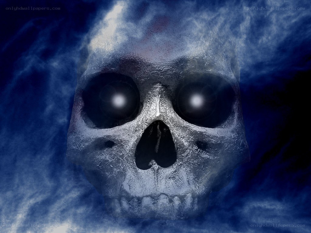ghostly skull in blue mist