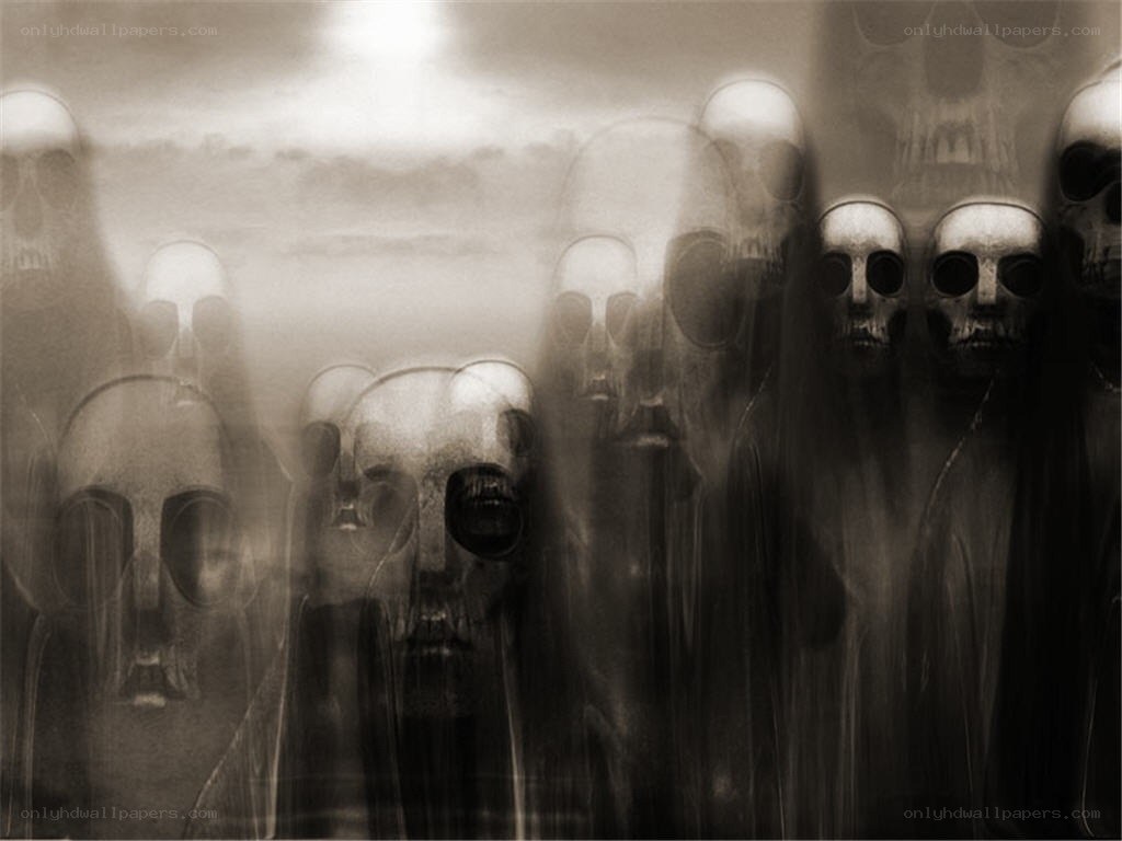 ghostly skulls in fog