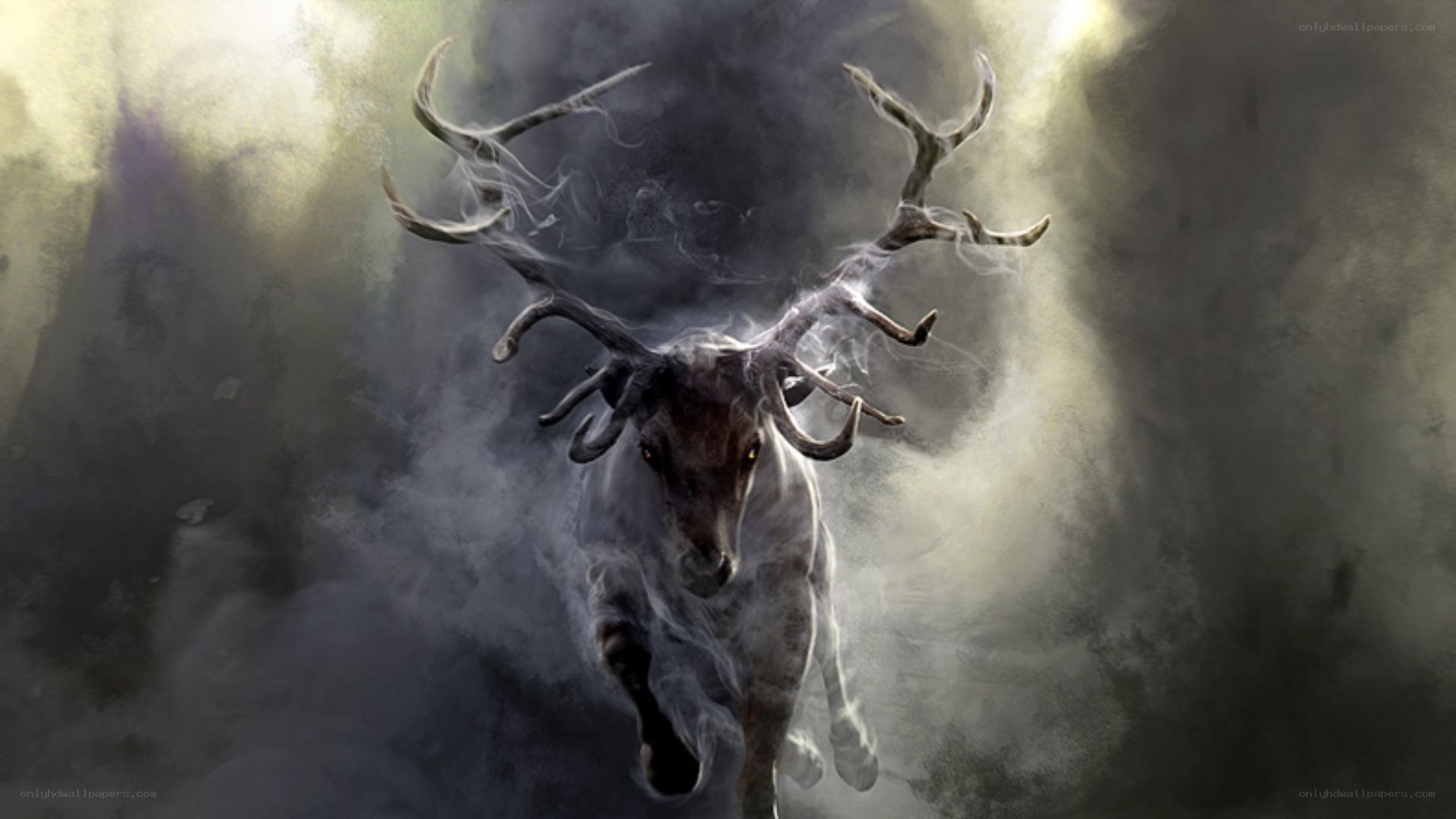 Ghostly stag in mist