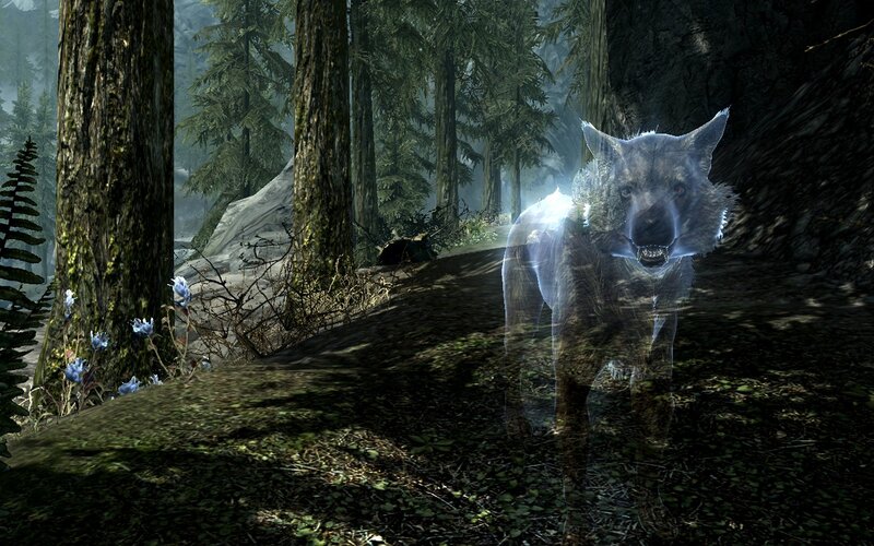 Ghostly Wolf in Forest — Green