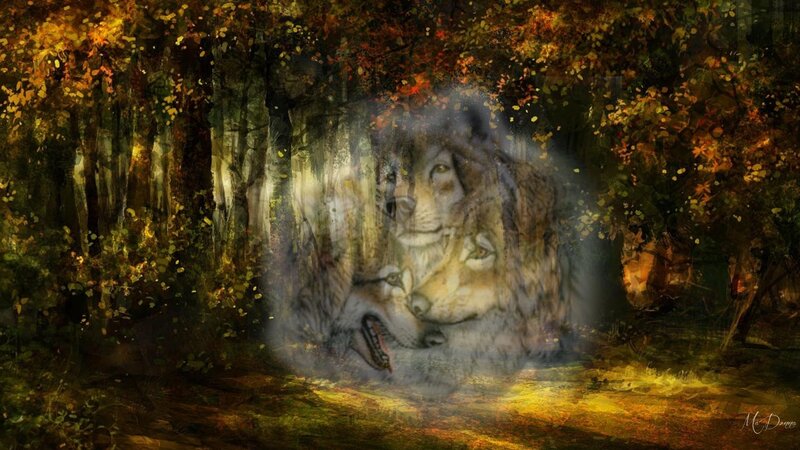 Ghostly Wolves in Forest — Yellow