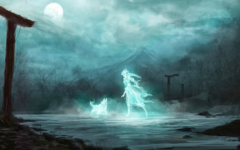 Ghostly Woman and Dog — Teal