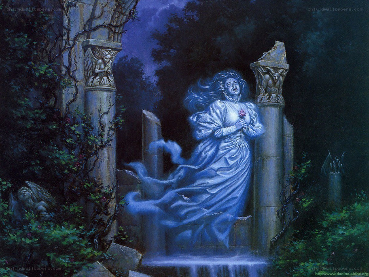 Ghostly woman in a garden
