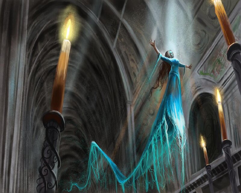 Ghostly Woman in Blue Dress
