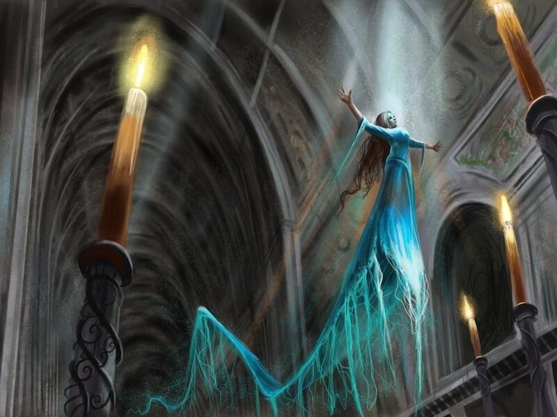 ghostly woman in cathedral