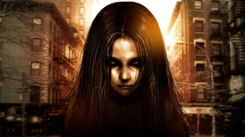 ghostly woman in city