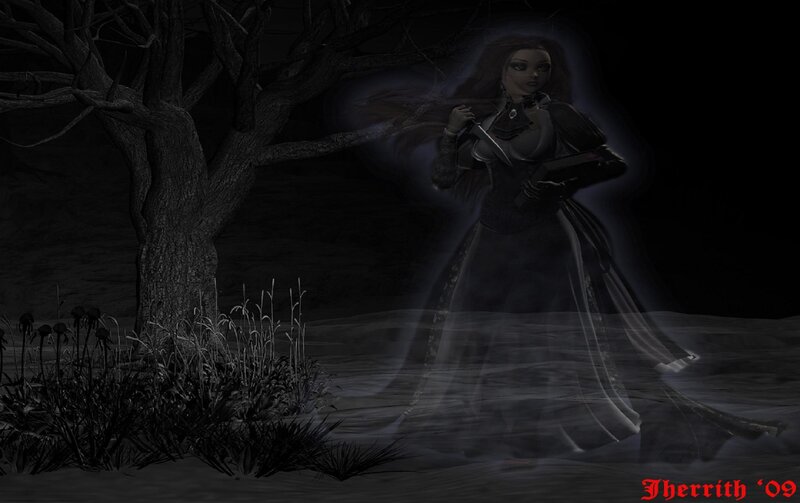 ghostly woman in dark forest