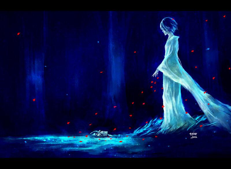 Ghostly Woman in Forest — Blue, Dramatic