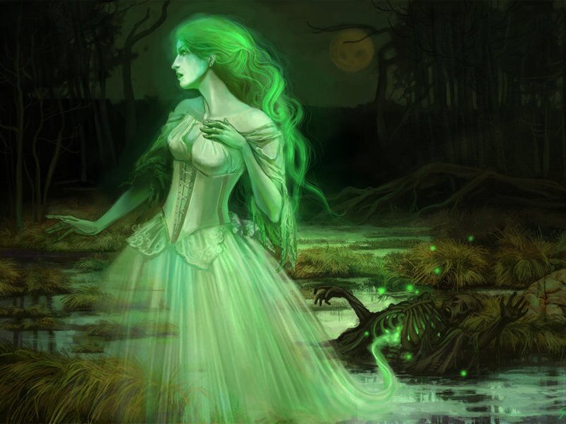 Ghostly Woman in Forest — Green